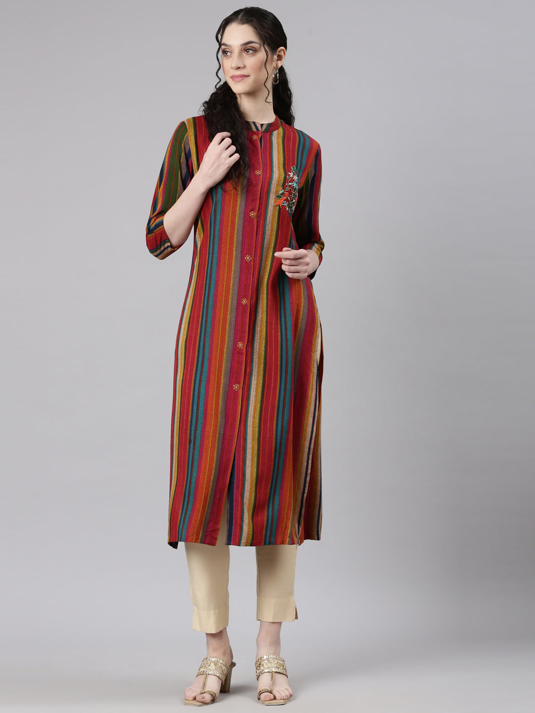 Neerus Multi striped printed straight kurti - detail view 3
