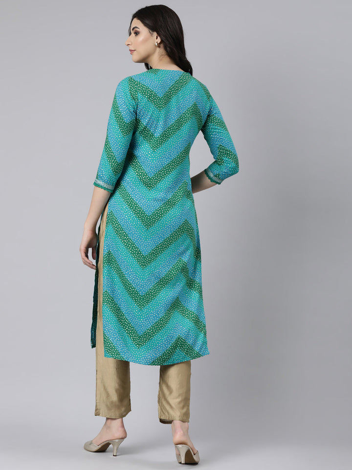 Neerus Blue chevron printed straight kurti - side view
