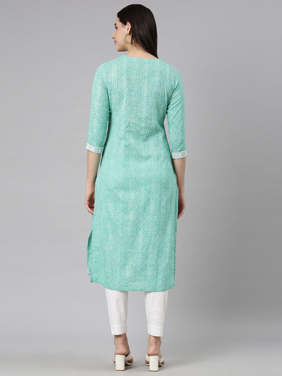 Neerus Green cotton Bandhani printed kurti - side view