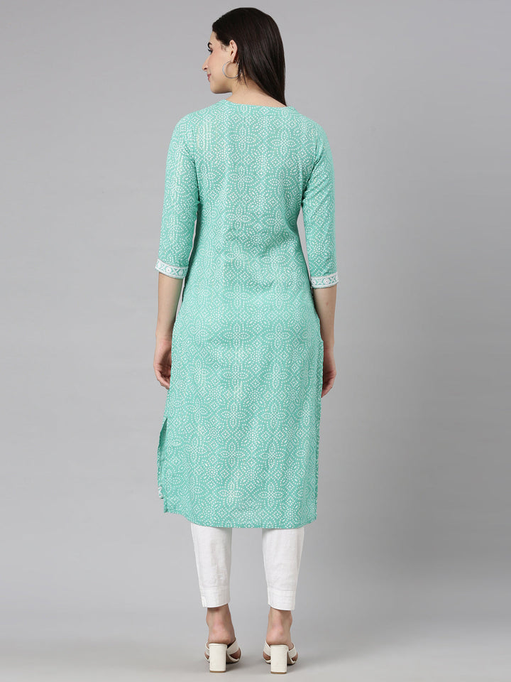 Neerus Green cotton Bandhani printed kurti - side view