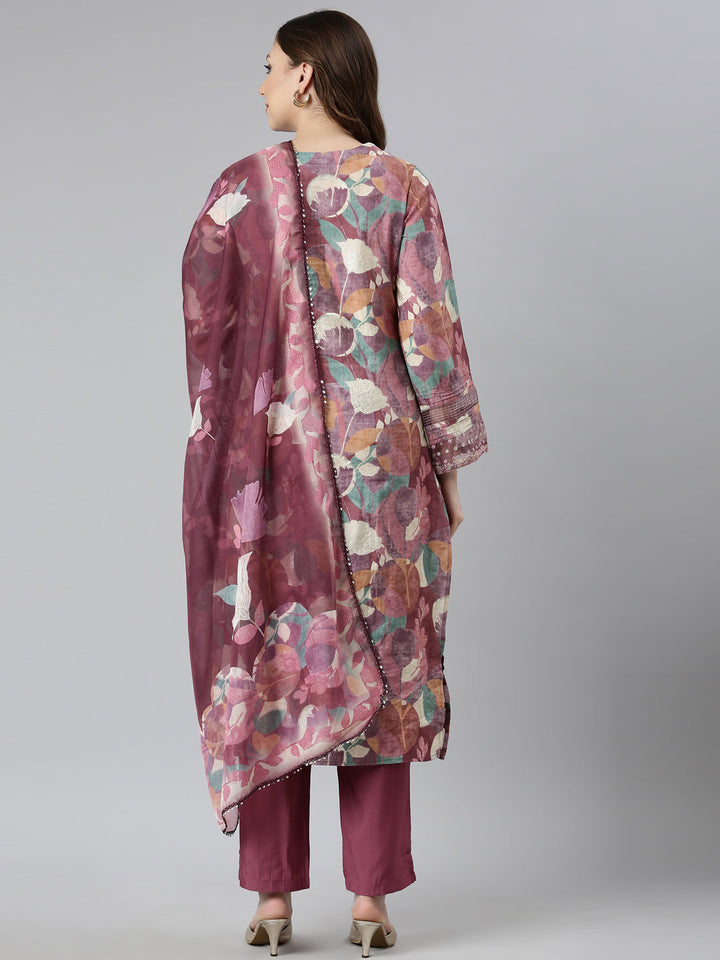 Neerus Pink printed floral suit set - side view