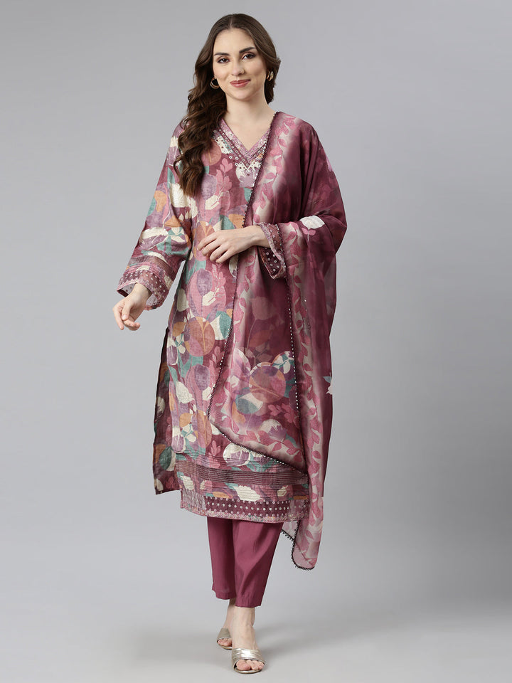 Neerus Pink printed floral suit set - detail view 2