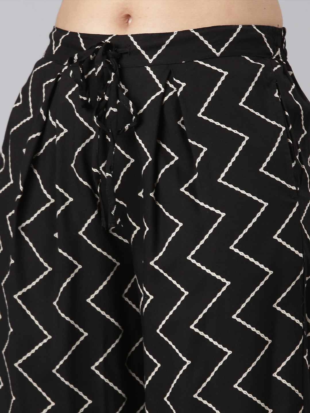 Neerus Black rayon printed kurta set with palazzo - detail view 4