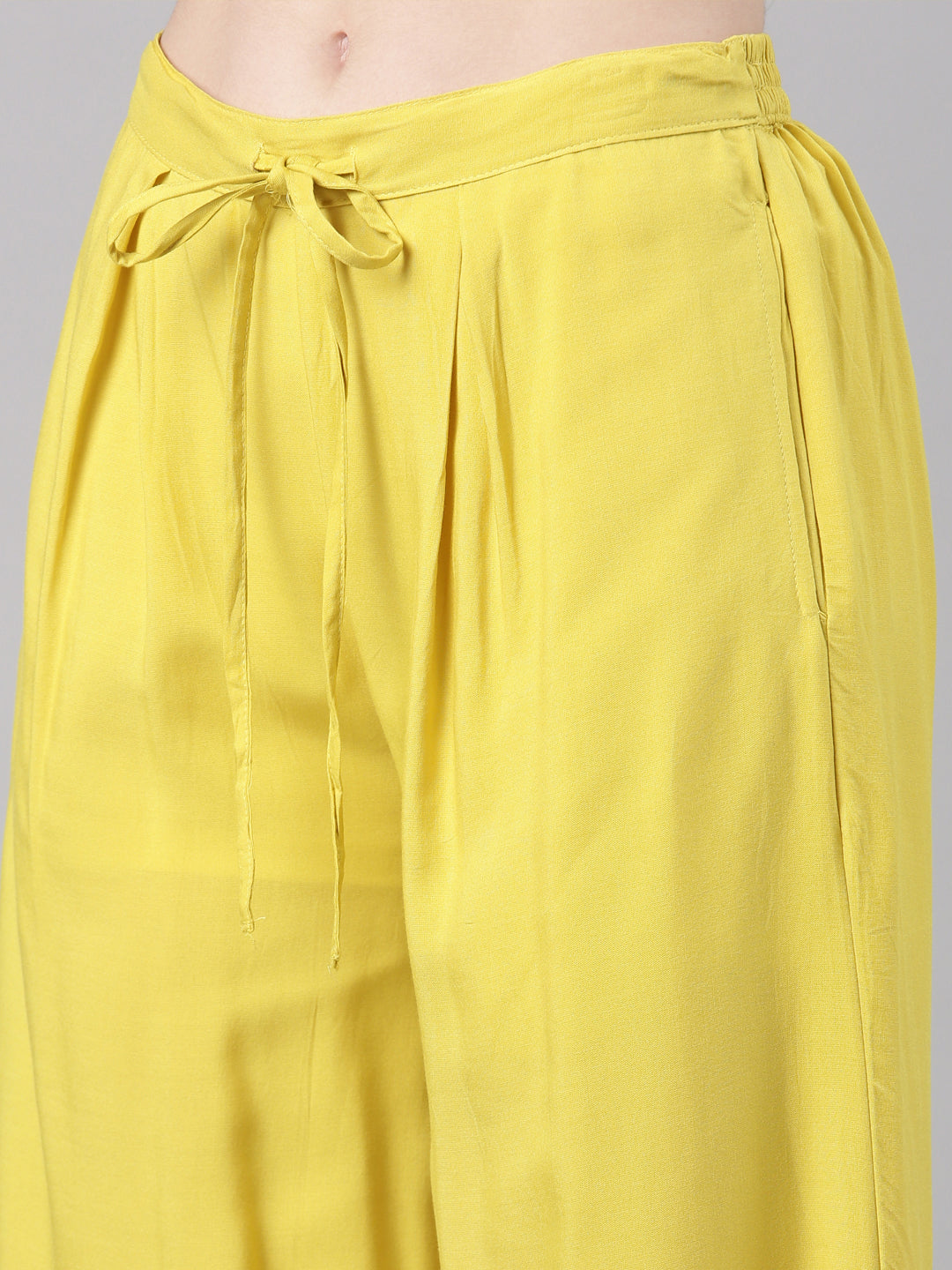 Neerus Yellow rayon printed kurta set with palazzo - detail view 4