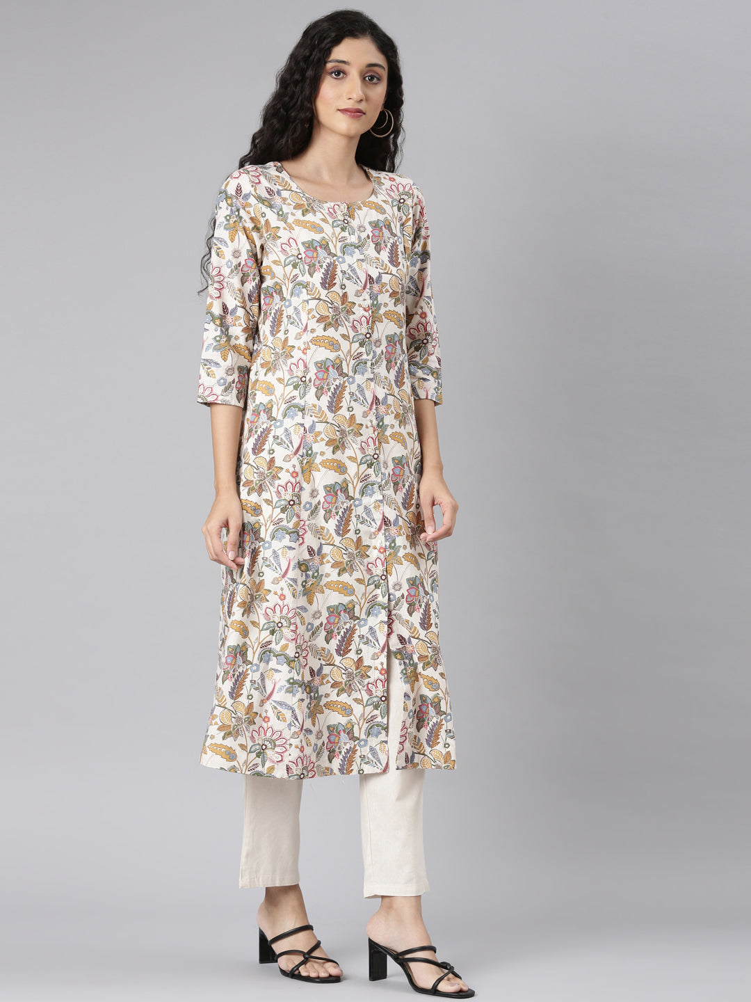 Neerus Multi printed floral kurta set with trouser - side view