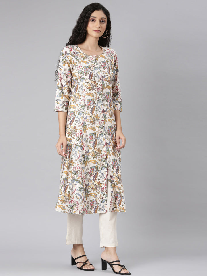 Neerus Multi printed floral kurta set with trouser - side view