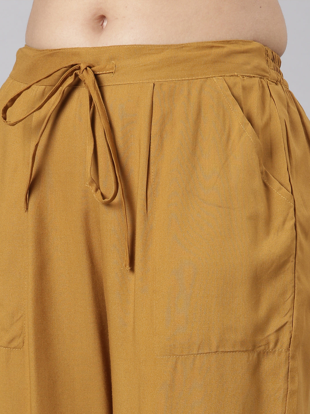 Neerus Gold printed floral suit set straight kurta with trouser and dupatta - detail view 4