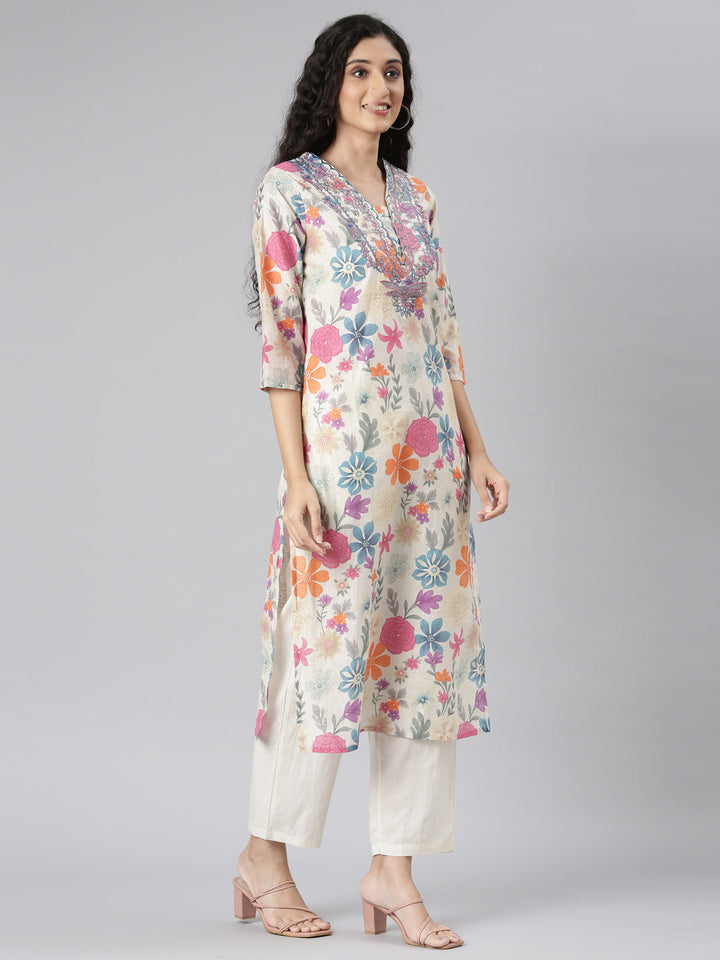 Neerus Multi Chanderi printed floral suit set - side view