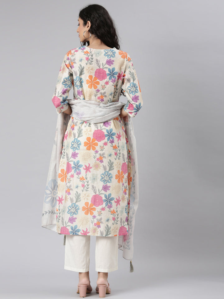 Neerus Multi Chanderi printed floral suit set - detail view 1