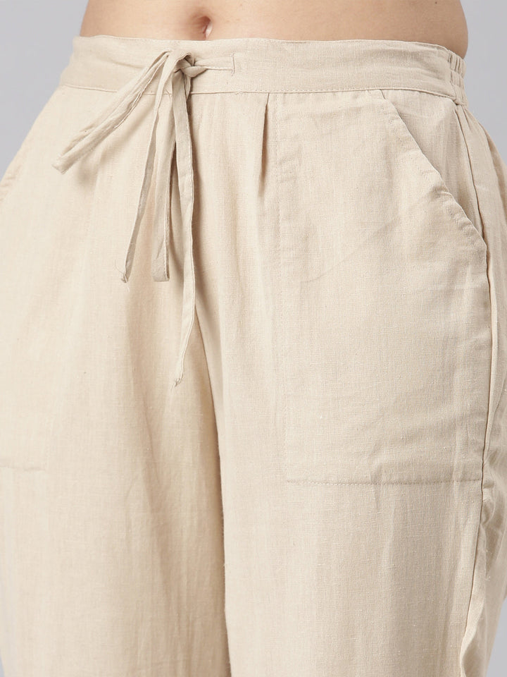 Neerus Beige printed floral kurta set with trouser - detail view 4
