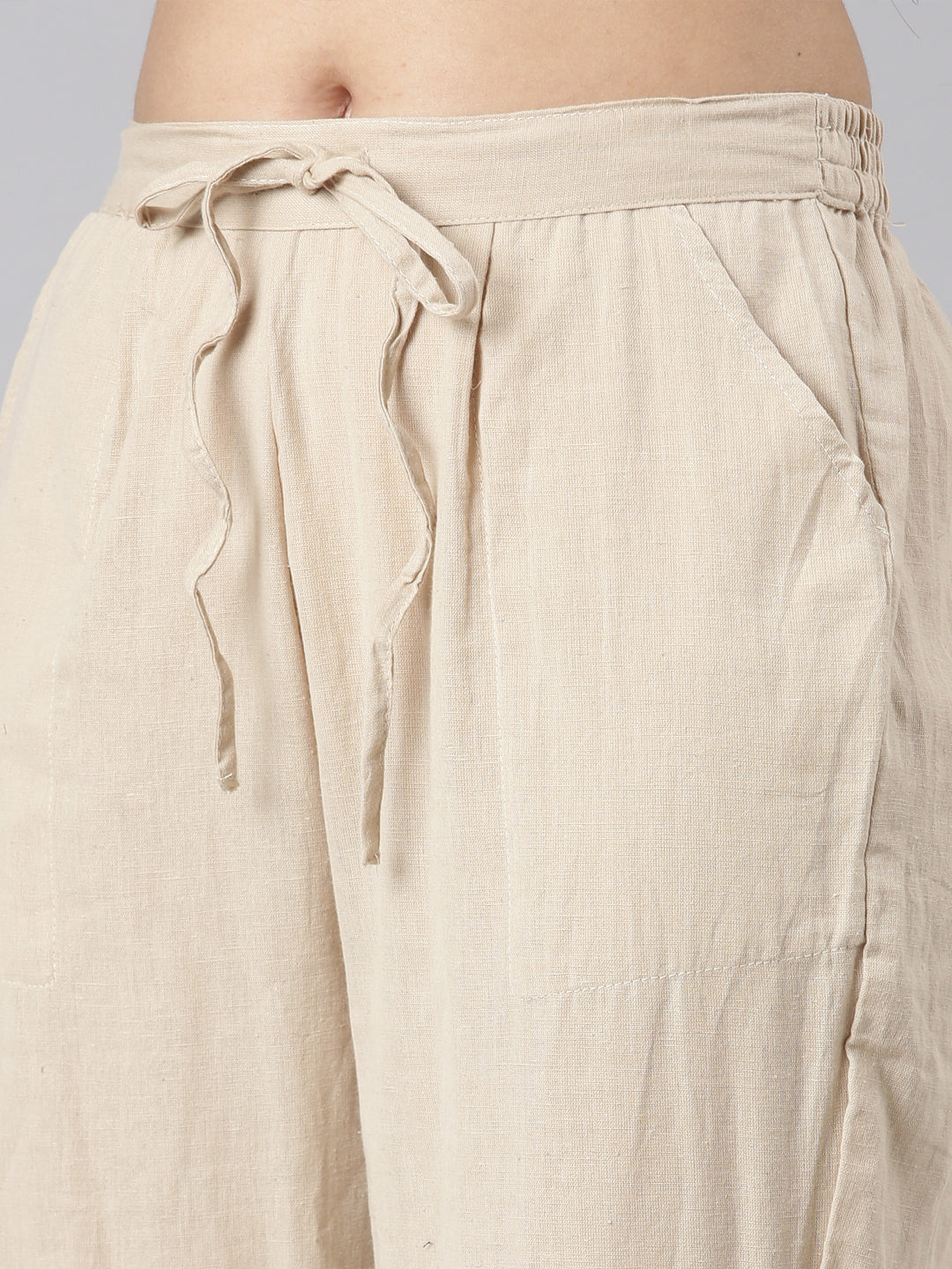 Neerus Beige floral printed straight kurta set with trouser - detail view 4