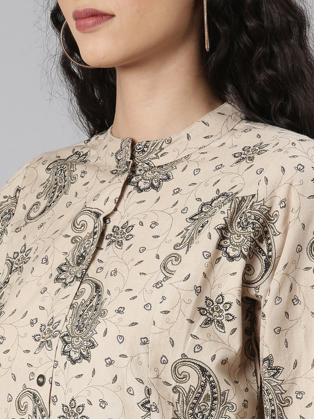 Neerus Beige printed floral kurta set with trouser - detail view 2