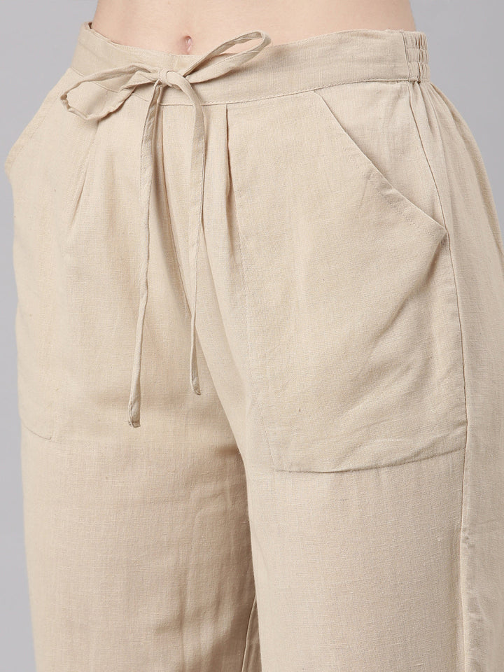 Neerus Beige printed floral kurta set with trouser - detail view 4
