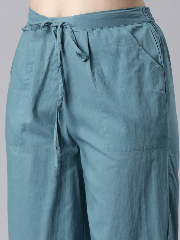 Neerus Blue Casual Quirky Anarkali Kurta and Trousers With Dupatta