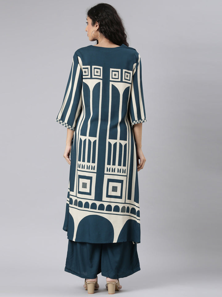 Neerus Green rayon straight kurta set - detail view 1