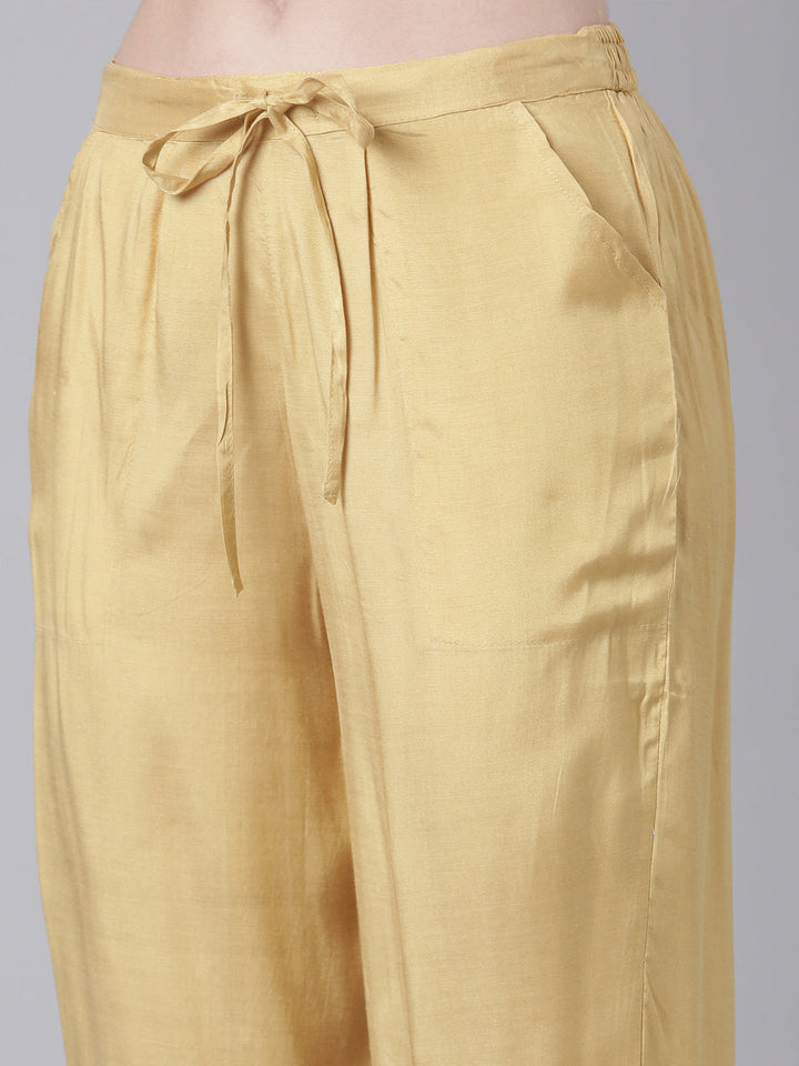 Neerus Yellow Printed Straight Kurta and Trousers With Dupatta
