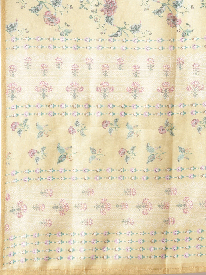 Neerus Yellow Printed Straight Kurta and Trousers With Dupatta