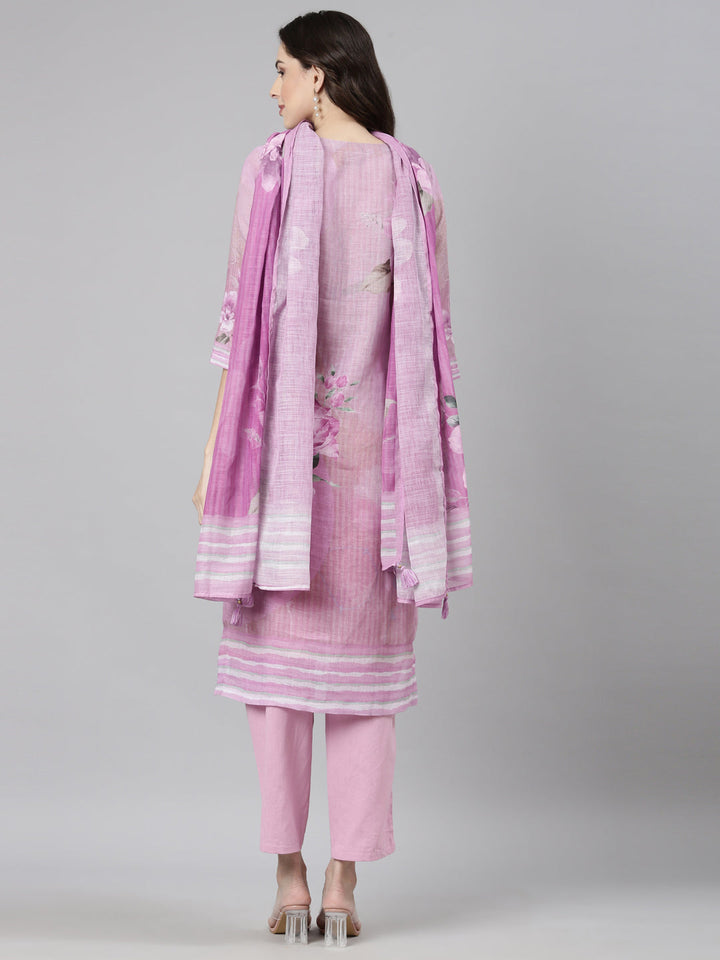 Neerus Purple linen printed suit set - detail view 1