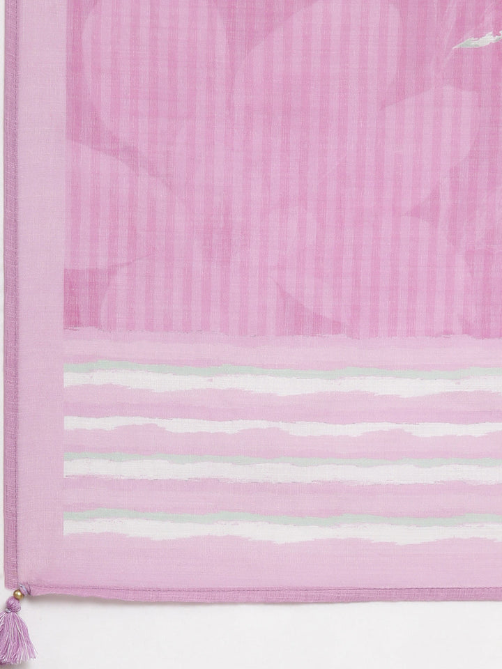 Neerus Purple linen printed suit set - detail view 5