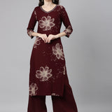 Neerus Maroon Casual Floral Straight Kurta and Palazzos