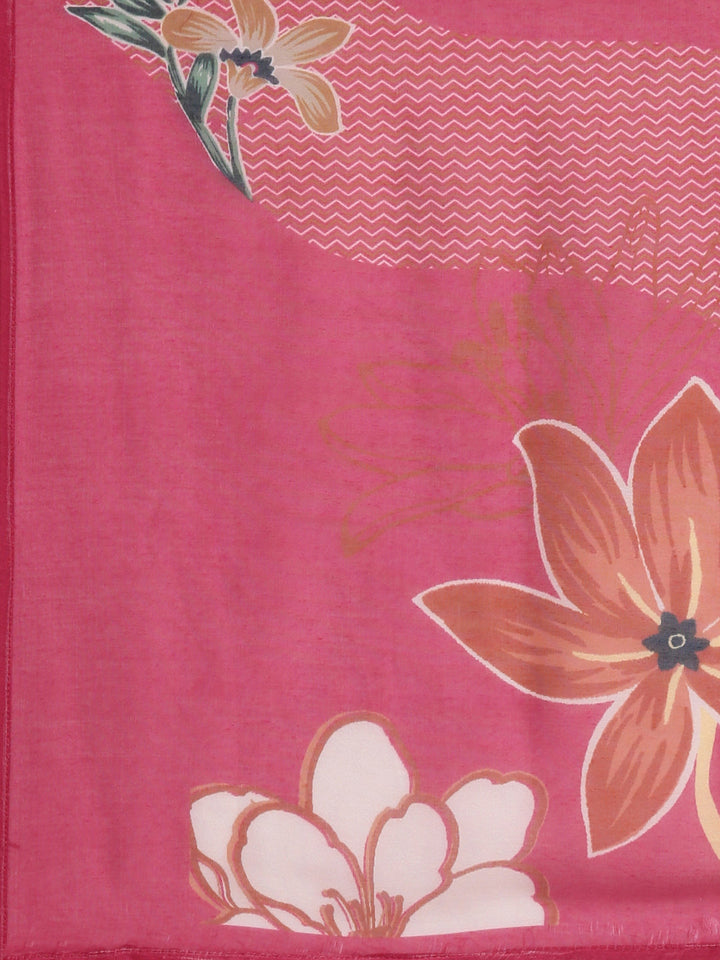 Neerus Pink Casual Floral Straight Kurta and Trousers With Dupatta