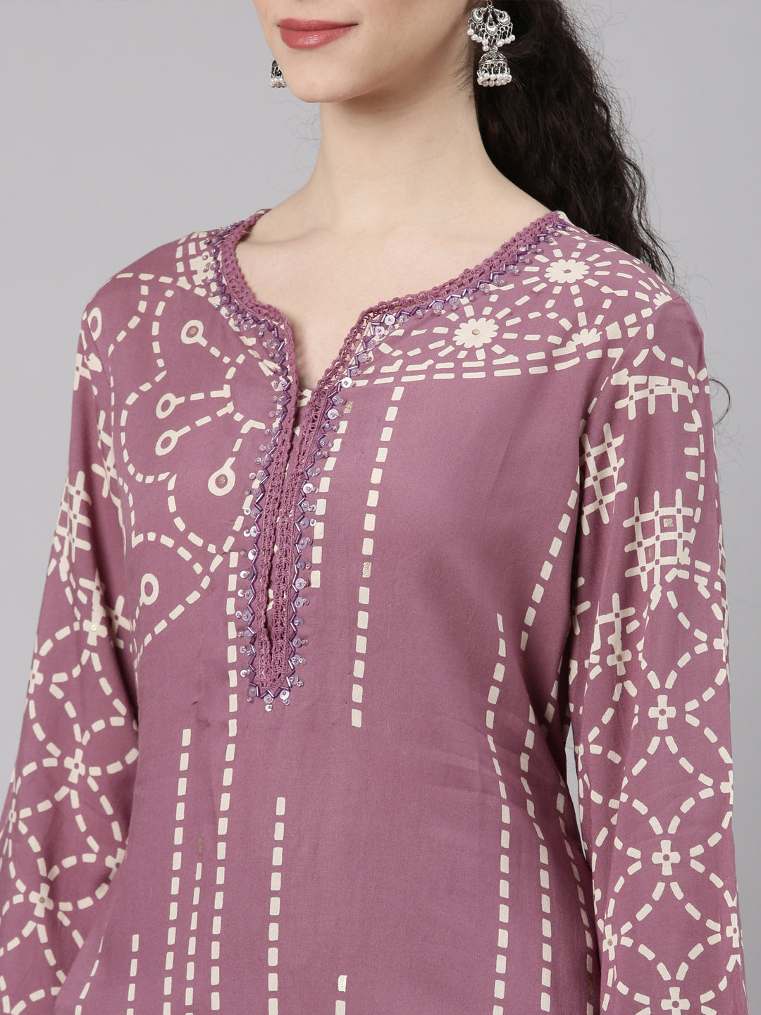 Neerus Purple rayon straight kurta set - detail view 2