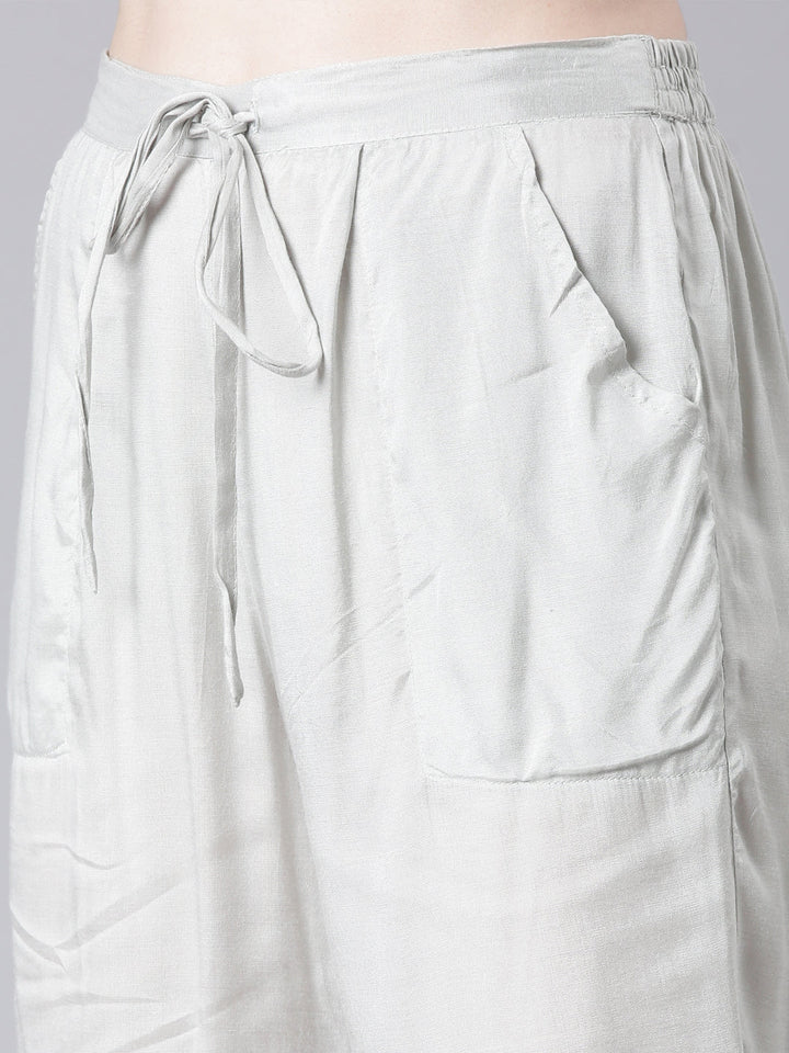 Neerus Grey Printed Straight Kurta and Trousers With Dupatta