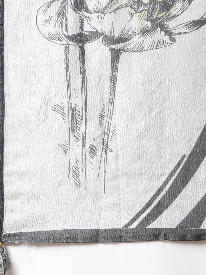 Neerus Grey Printed Straight Kurta and Trousers With Dupatta