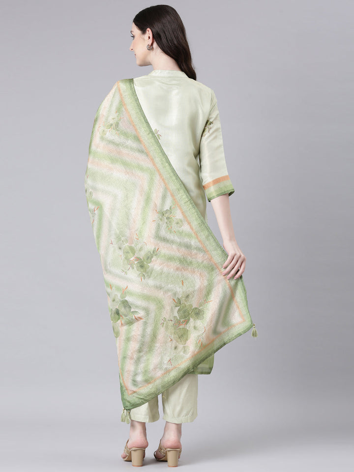 Neerus Lime Green Printed Straight Kurta and Trousers With Dupatta