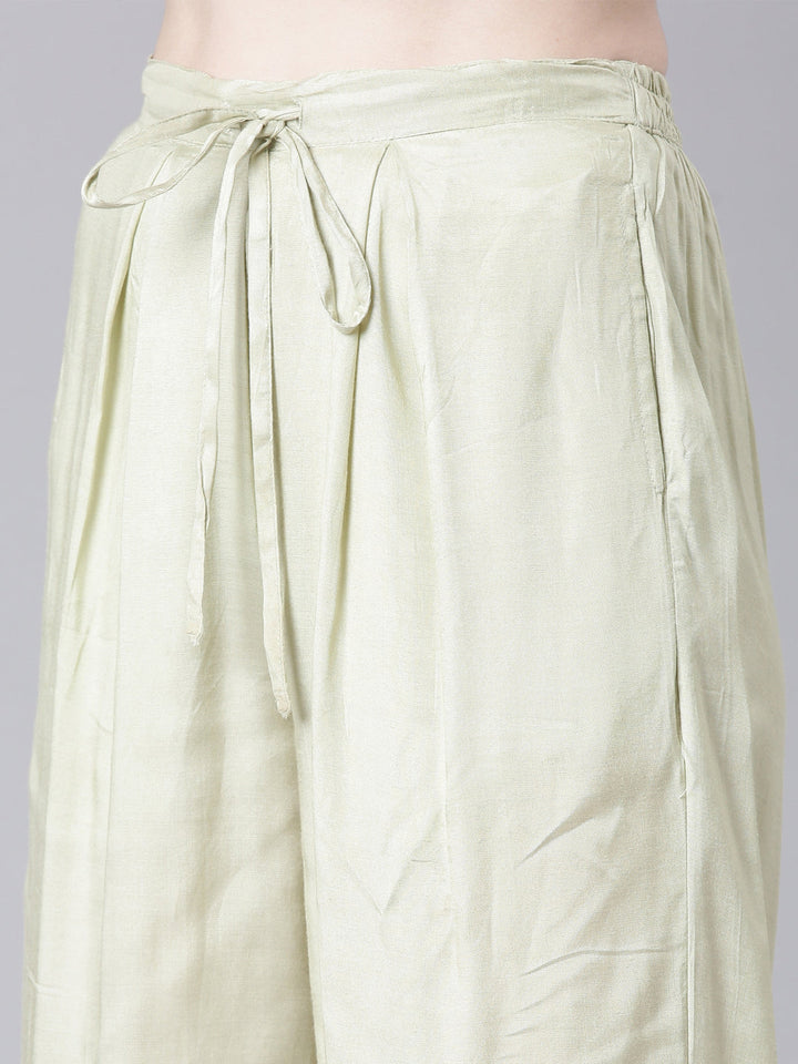 Neerus Lime Green Printed Straight Kurta and Trousers With Dupatta