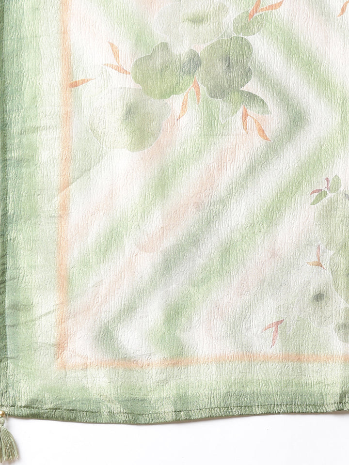 Neerus Lime Green Printed Straight Kurta and Trousers With Dupatta