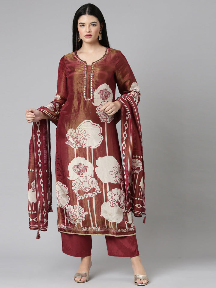 Neerus Orange tissue printed suit set - front view