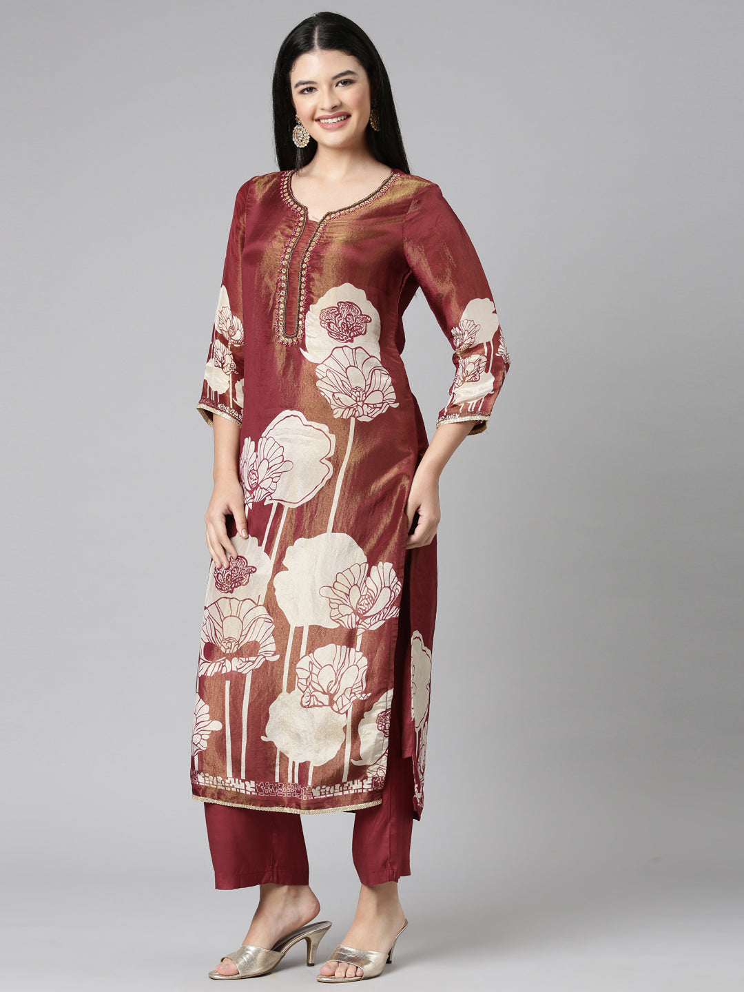 Neerus Orange tissue printed suit set - back view