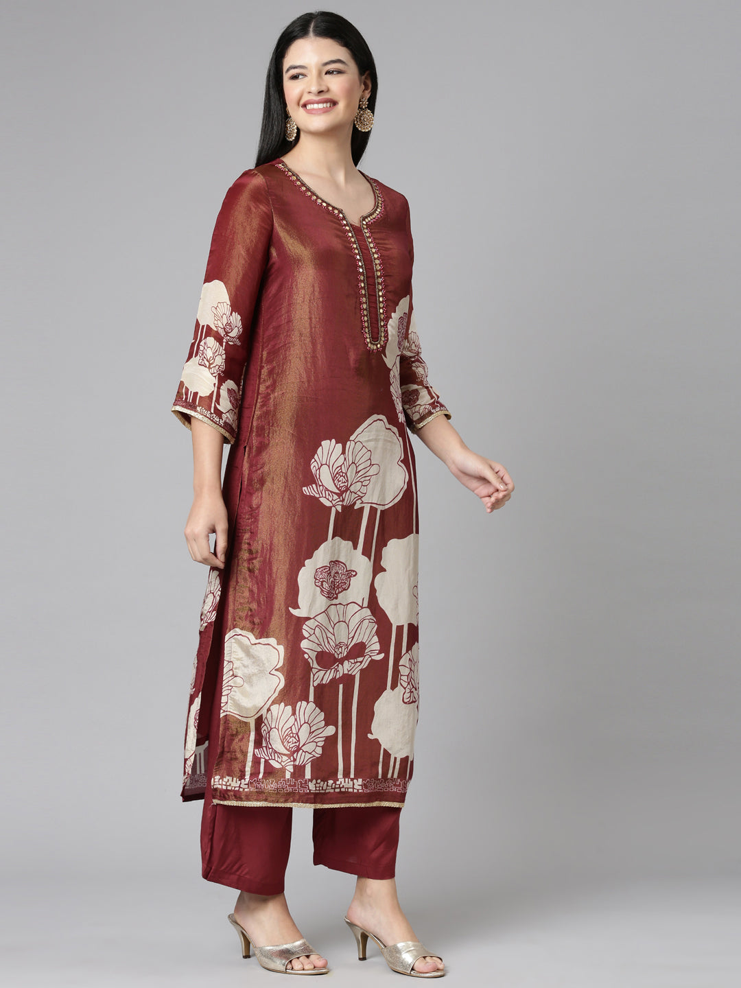 Neerus Orange tissue printed suit set - side view