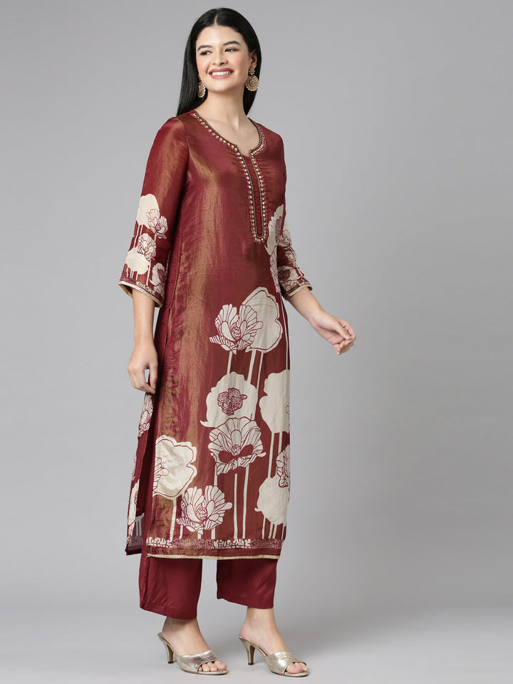 Neerus Orange tissue printed suit set - side view