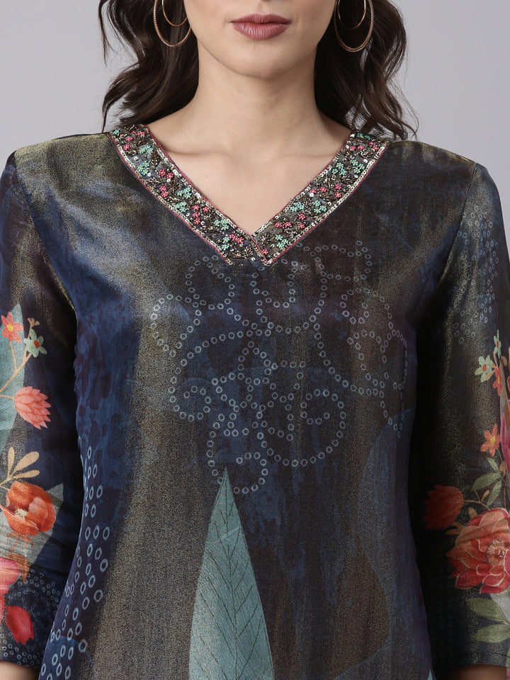 Black Tissue Printed Three Piece Set