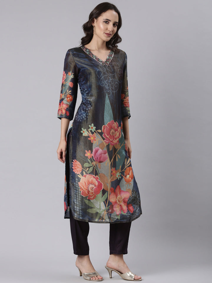 Black Tissue Printed Three Piece Set