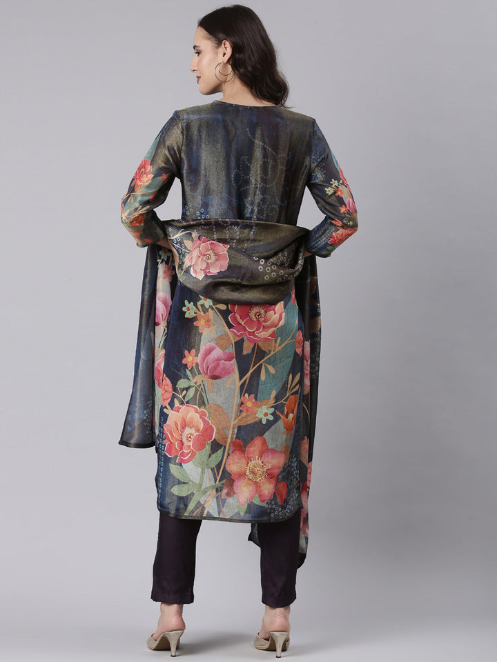 Black Tissue Printed Three Piece Set