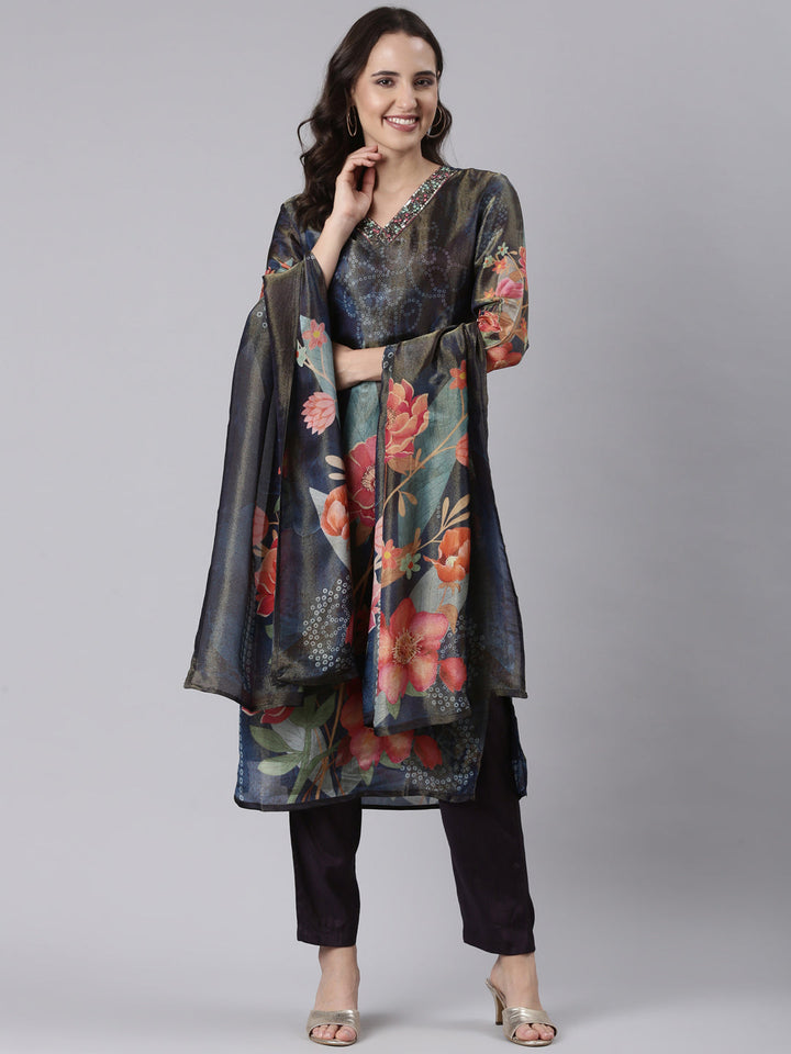 Black Tissue Printed Three Piece Set