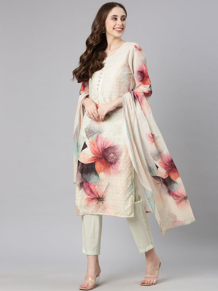 Neerus Green cotton printed suit set - detail view 2
