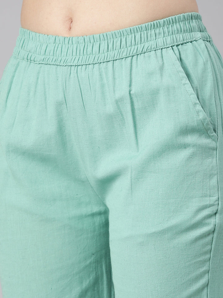 Neerus Green Printed Straight Kurta and Trousers With Dupatta