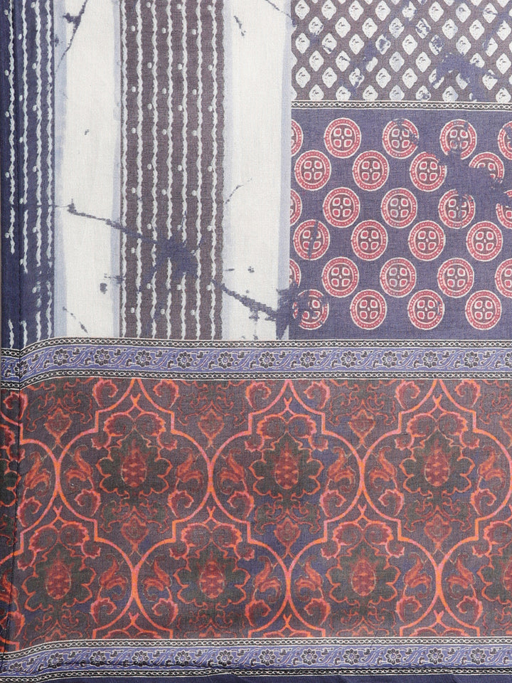 Neerus Navy blue Printed Straight Kurta and Trousers With Dupatta