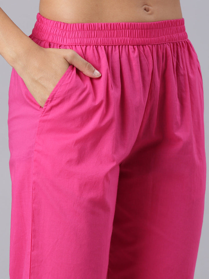 Neerus Pink Printed Straight Kurta And Trousers With Dupatta