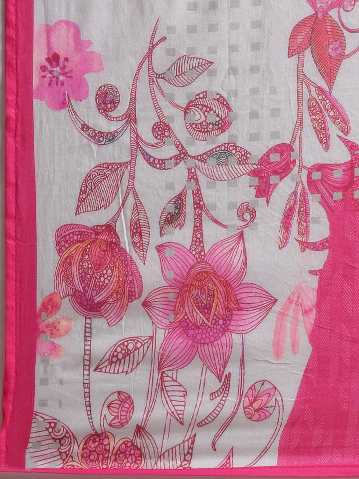 Neerus Pink Printed Straight Kurta And Trousers With Dupatta