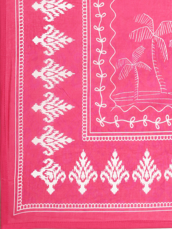 Neerus Pink Printed Straight Kurta and Trousers With Dupatta