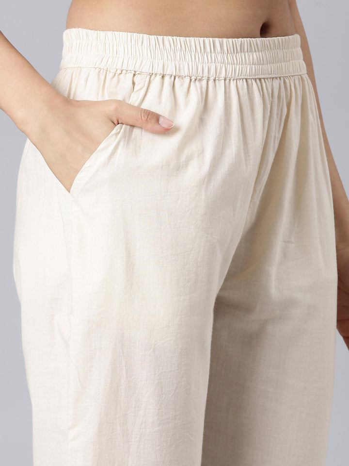 Neerus Cream Printed Straight Kurta and Trousers With Dupatta