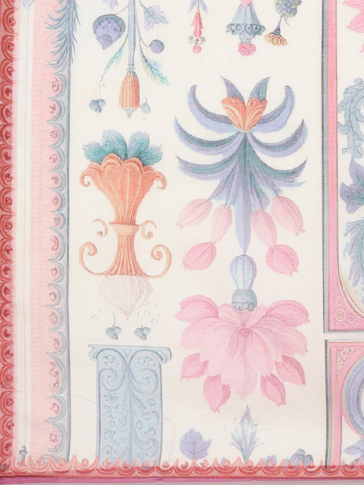 Neerus Cream Printed Straight Kurta and Trousers With Dupatta