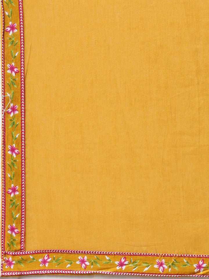 Neerus Mustard Printed Anarkali Kurta and Trousers With Dupatta