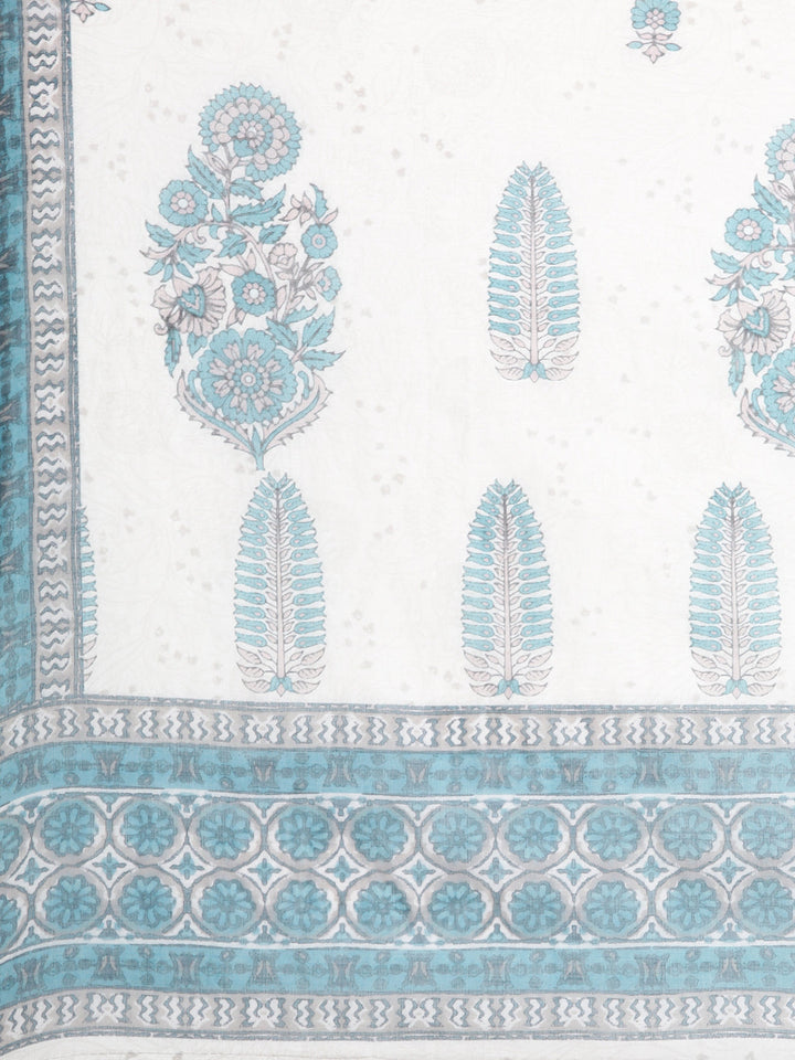 Neerus Beige Printed Straight Kurta and Trousers With Dupatta