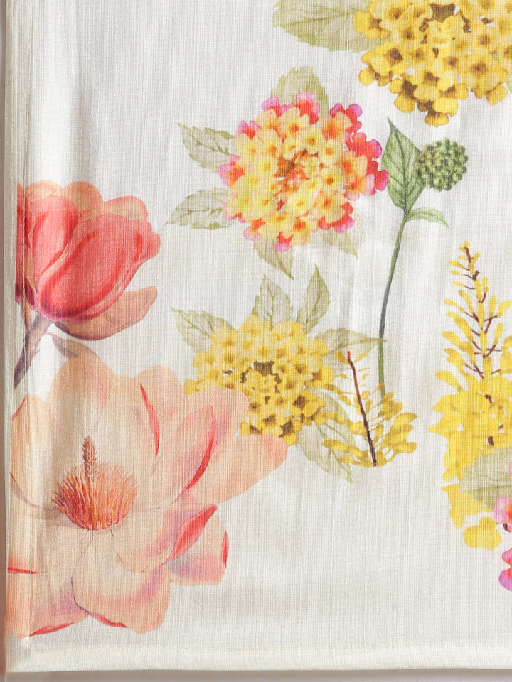 Neerus Cream Printed Straight Kurta And Trousers With Dupatta